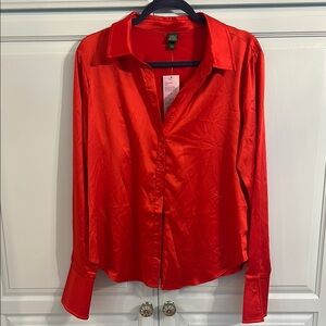 Brand New Red Long Sleeve Button Down Shirt